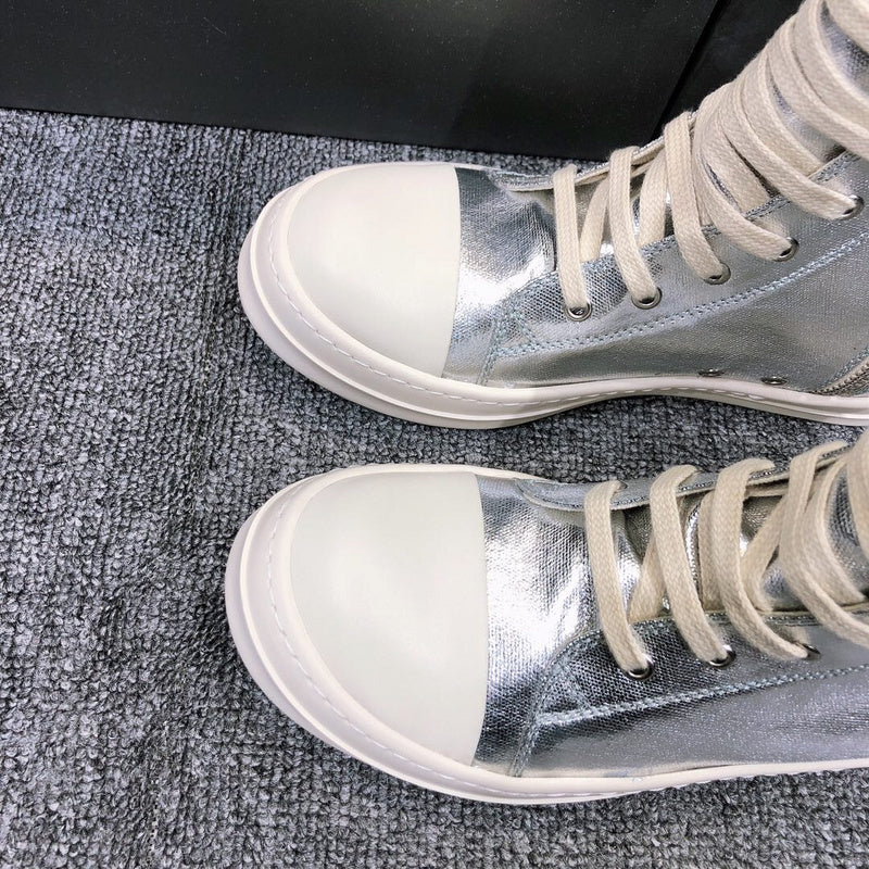 Rick Owens Metallic High-top Sneakers - White Unisex Streetwear Limited Edition - **Rick Owens Metallic High-Top Sneakers** Introducing the Rick Owens Metallic High-Top Sneakers, a bold statement
