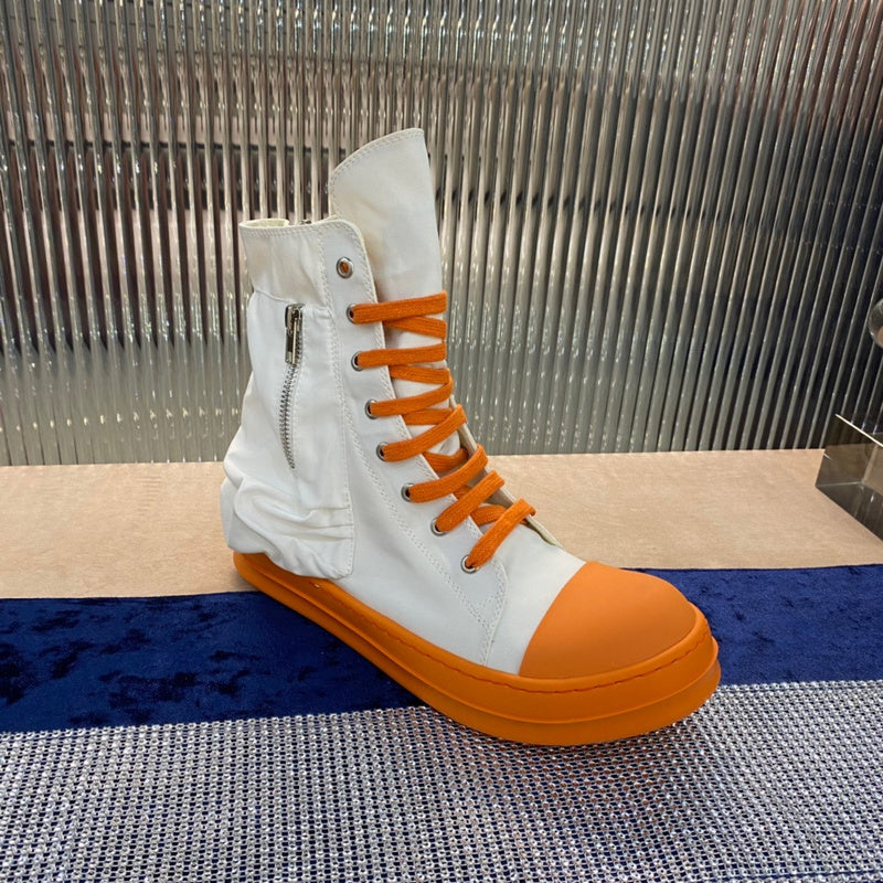 Rick Owens High-top Canvas Boots - And Orange T-Shirt - White Unisex Streetwear Limited Edition - ### Rick Owens High-Top Canvas Boots - White and Orange Introducing the Rick Owens High-Top