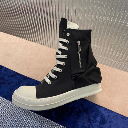 Rick Owens High-top Nylon Boots - And White T-Shirt - Black Unisex Streetwear Limited Edition - ### Rick Owens High-Top Nylon Boots - Black and White Introducing the Rick Owens High-Top