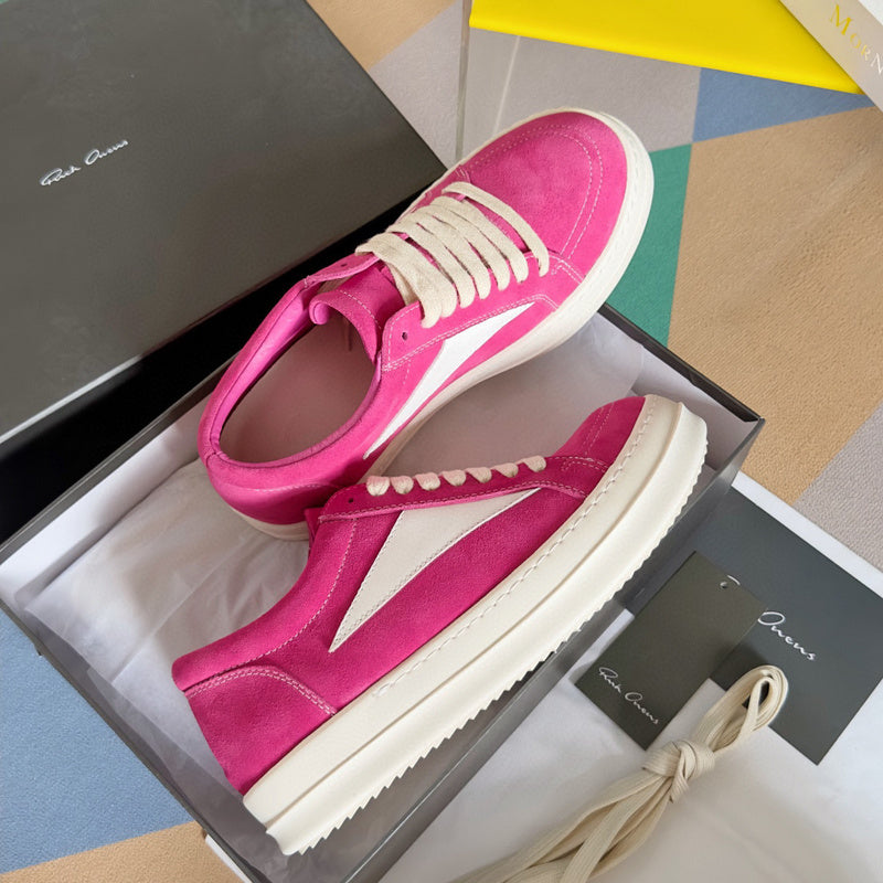 Rick Owens Suede Low-top Sneakers - Pink Unisex Streetwear Limited Edition - **Rick Owens Pink Suede Low-Top Sneakers: Bold Vibrancy and Superior Craftsmanship** Introducing the Rick Owens