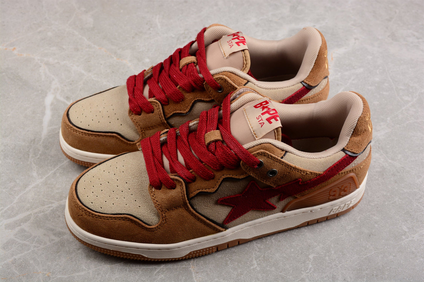 BAPE Sta Low-top Sneakers In And Brown - Red Unisex Streetwear Limited Edition - **BAPE STA Low-Top Sneakers in Red and Brown** Unleash a burst of color with the