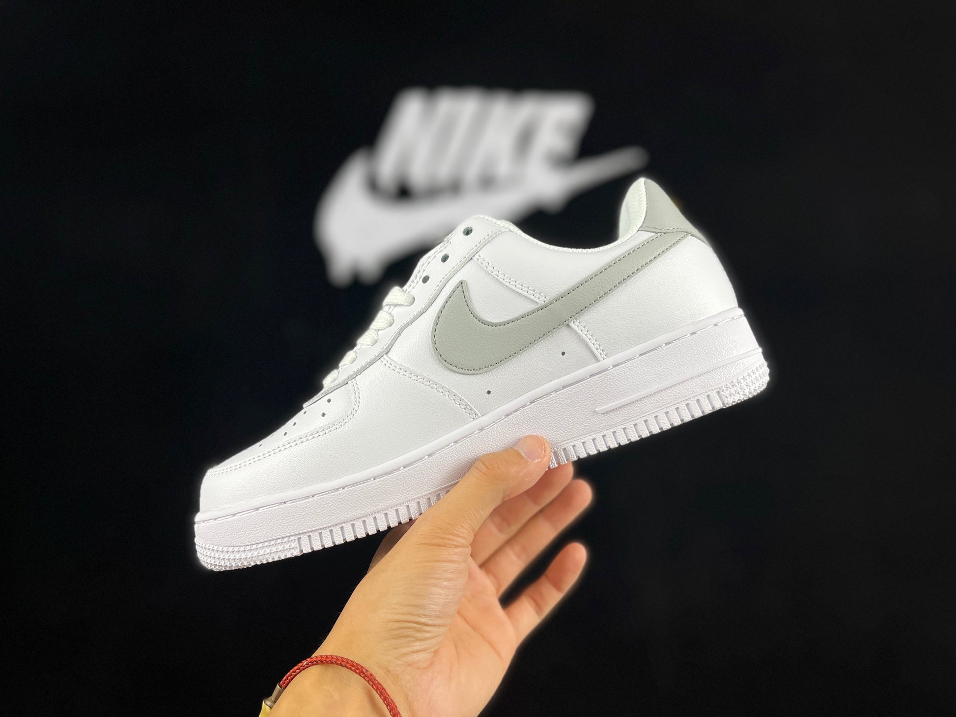 NIKE Air Force 1 'mini Swoosh - Grey' - White Unisex Streetwear Limited Edition - **Nike Air Force 1 'Mini Swoosh White/Grey'** The Nike Air Force 1 'Mini Swoosh White/Grey'