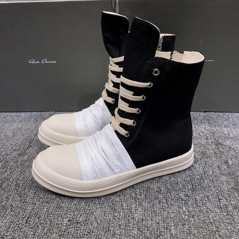 Rick Owens Lace-up Canvas Boots T-Shirt - Black Unisex Streetwear Limited Edition - **Rick Owens Lace-Up Canvas Boots** Elevate your footwear collection with these striking Rick Owens lace-up