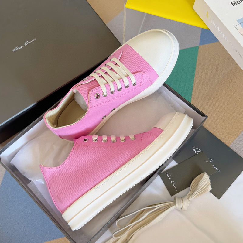 Rick Owens Low-top Sneakers - Pink Unisex Streetwear Limited Edition - **Rick Owens Pink Low-Top Sneakers: Playful Elegance and Modern Craftsmanship** Introducing the Rick Owens Pink