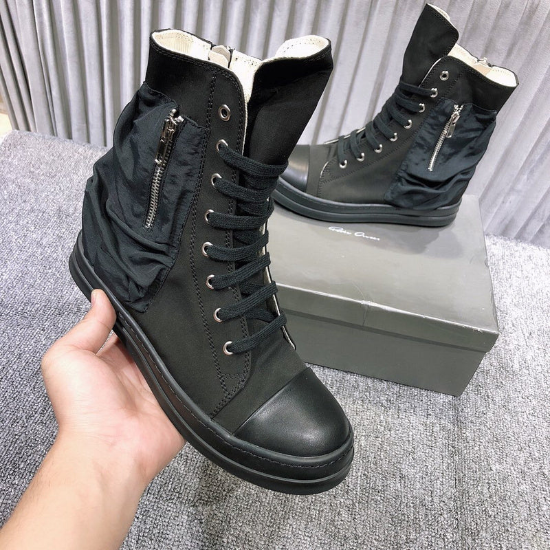 Rick Owens High-top Leather Sneakers With Side Zipper - Black Unisex Streetwear Limited Edition - **Rick Owens High-Top Leather Sneakers with Side Zipper** Elevate your sneaker game with the Rick