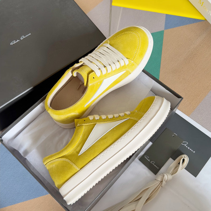 Rick Owens Suede Low-top Sneakers - Yellow Unisex Streetwear Limited Edition - **Rick Owens Yellow Suede Low-Top Sneakers: Bold Elegance and Superior Craftsmanship** Introducing the Rick Owens