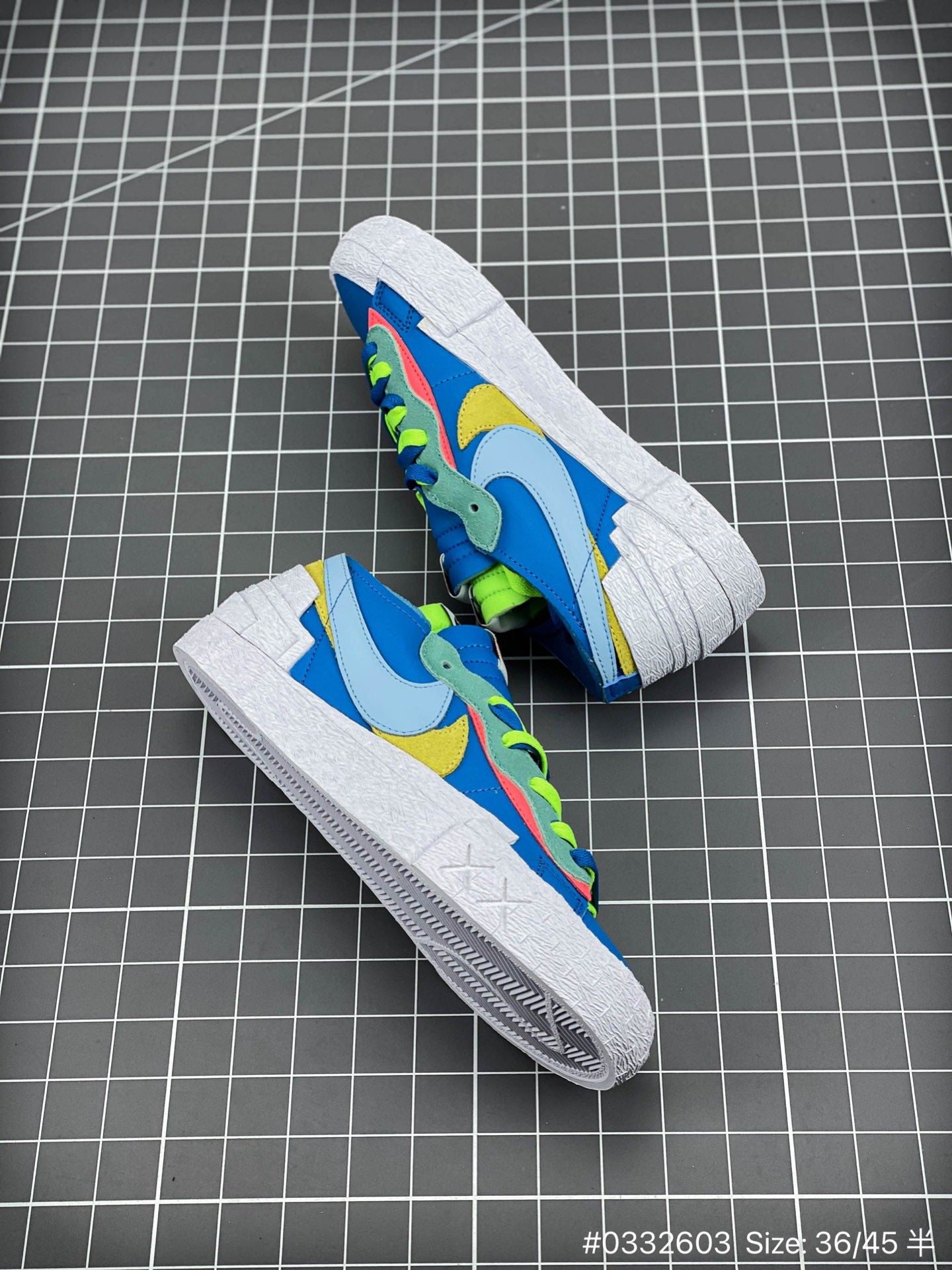 KAWS - Sacai - Nike Blazer'neptune Blue' Unisex Streetwear Limited Edition - The KAWS x Sacai x Nike Blazer 'Neptune Blue' combines bold design, vibrant color, and