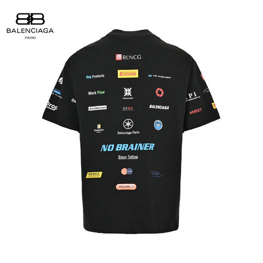 Balenciaga Logo-print T-shirt - Black Unisex Streetwear Limited Edition - <span>This Balenciaga t-shirt features a striking array of logos and text graphics on a sleek