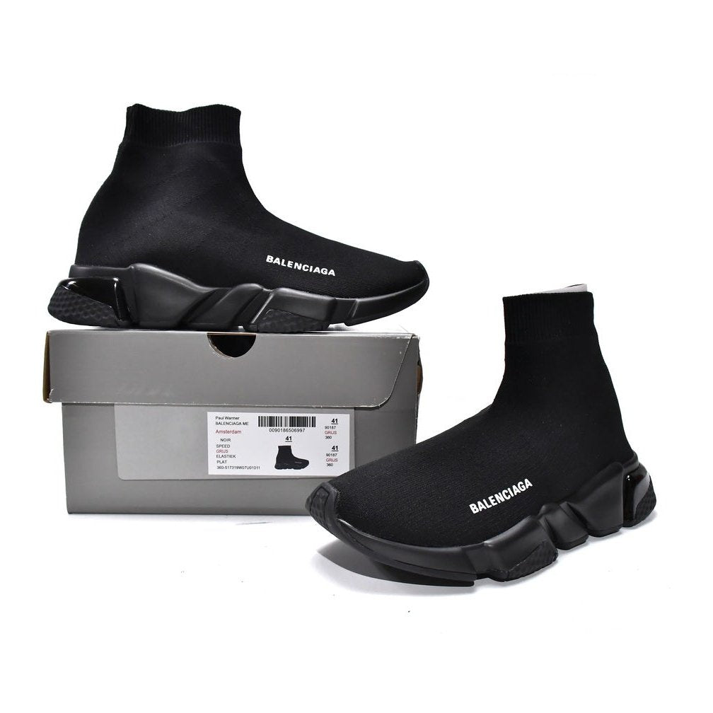 BALENCIAGA Speed Trainer - Triple - Black Unisex Streetwear Limited Edition - The Balenciaga Speed Trainer x Triple Black edition elevates the iconic Speed Runner collection with