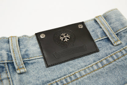 CHROME Hearts Cross Patch Jeans Vintage - Blue Unisex Streetwear Limited Edition