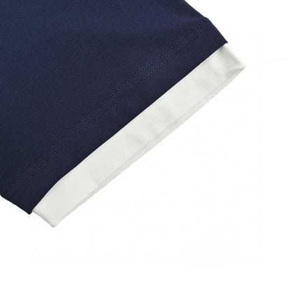 Prada Navy Contrast Trim T-Shirt - close up - replica sneakers