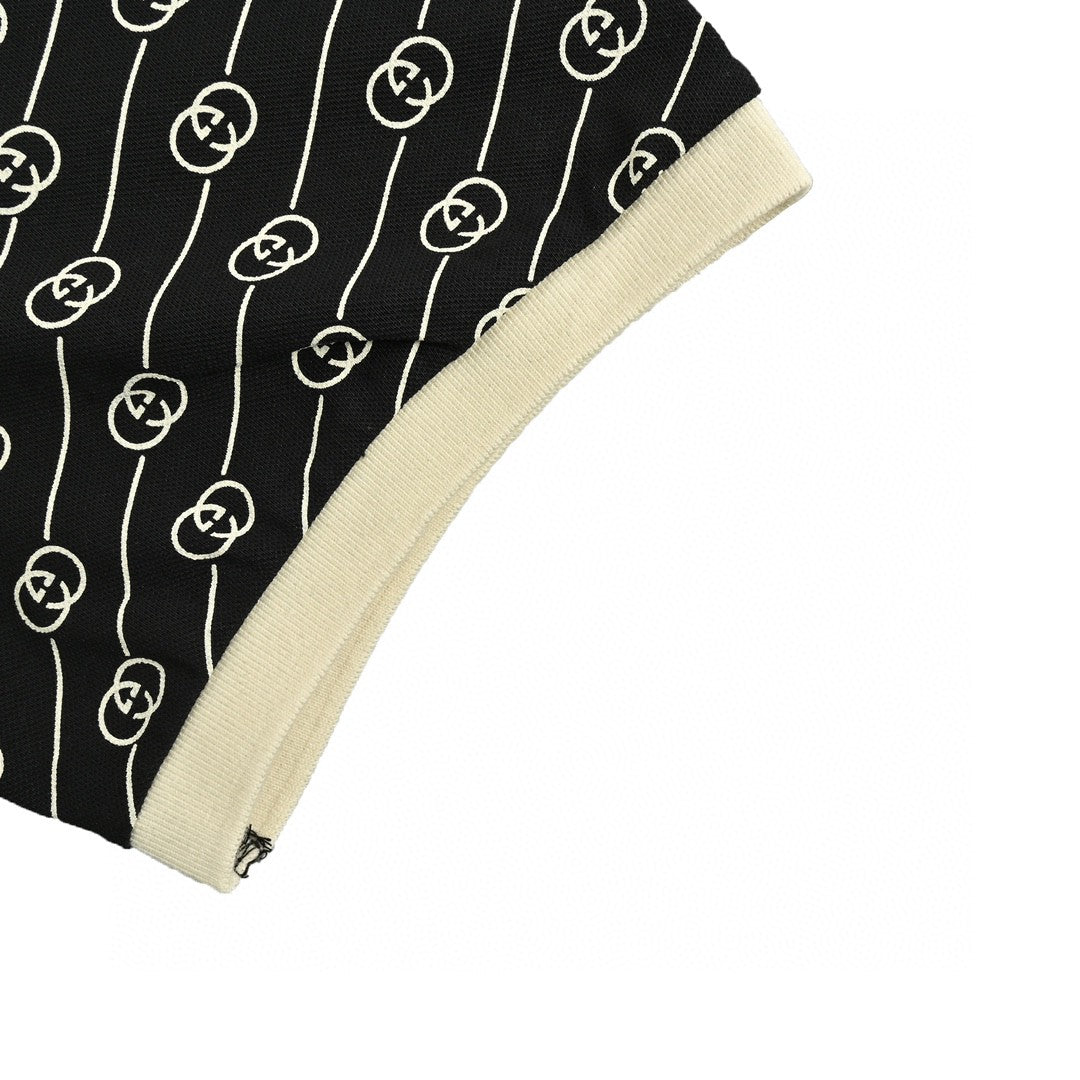 Gucci And Beige Patterned Polo Shirt - Black Unisex Streetwear Limited Edition - This Gucci Black and Beige Patterned Polo Shirt is a luxurious addition to any wardrobe.