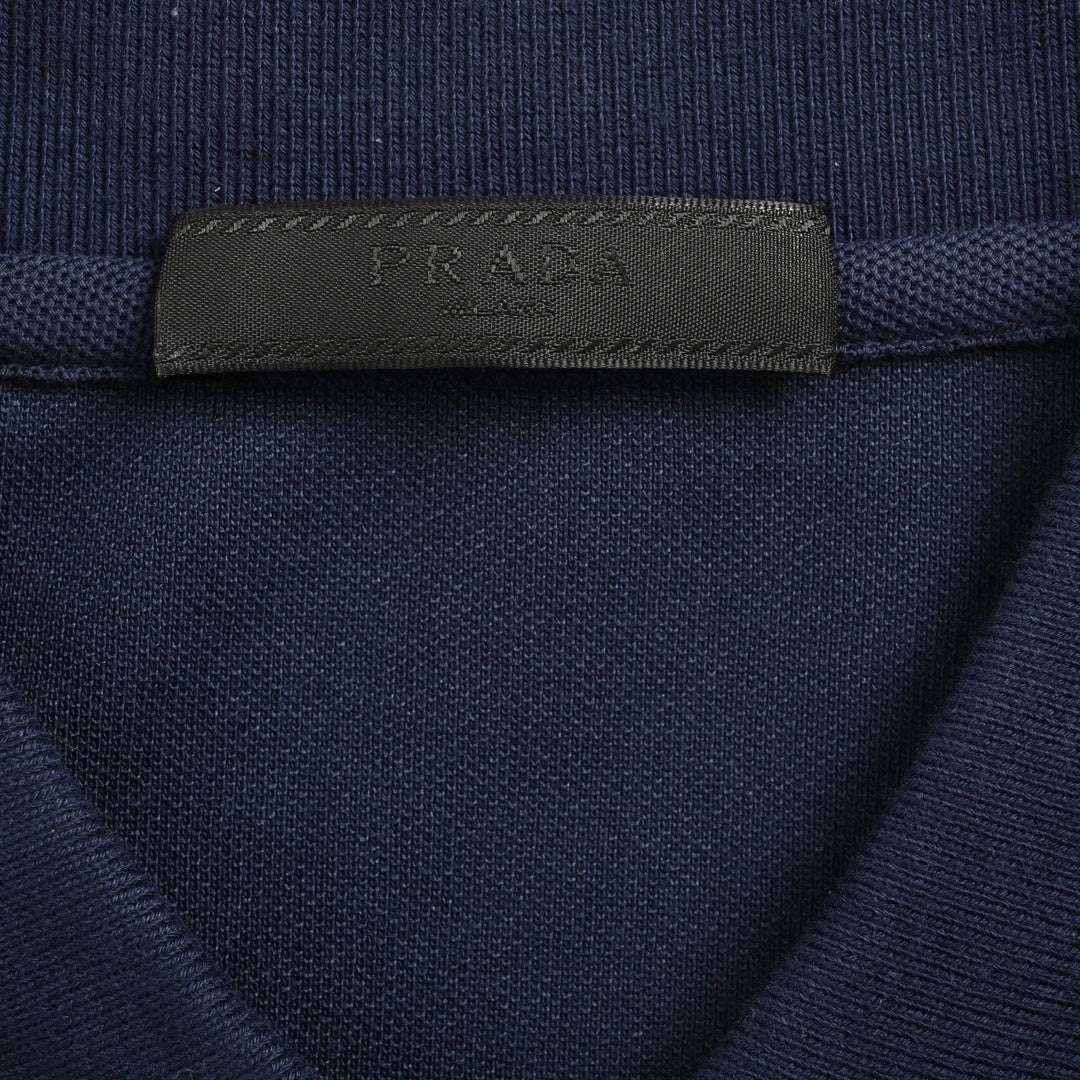 Prada Classic Navy Polo Shirt - close up - replica sneakers