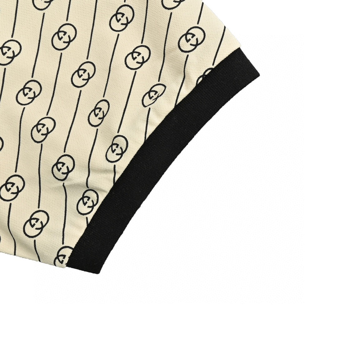 Gucci Beige GG Pattern Polo Shirt - close up - replica sneakers
