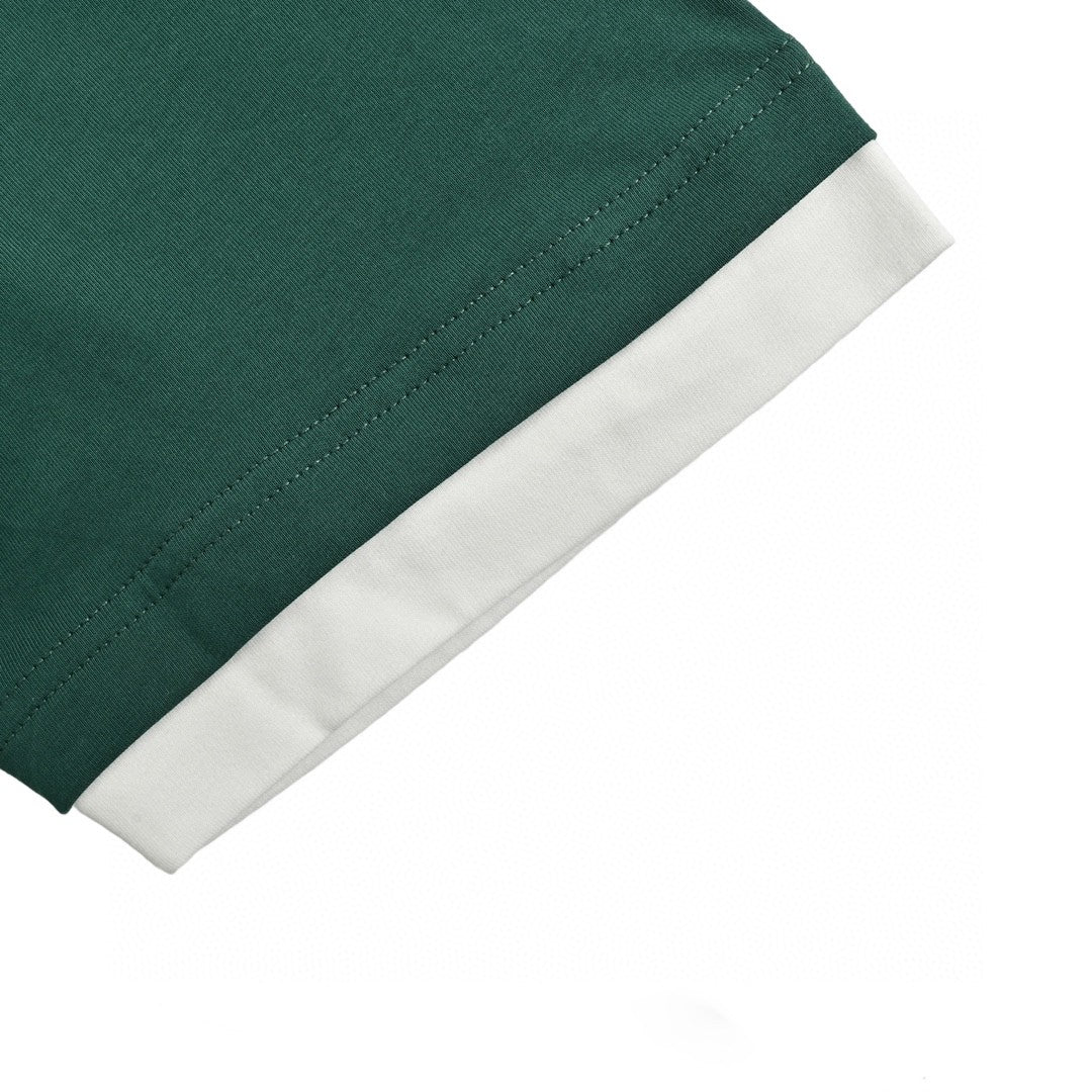 Prada Green Contrast Trim T-Shirt - close up - replica sneakers