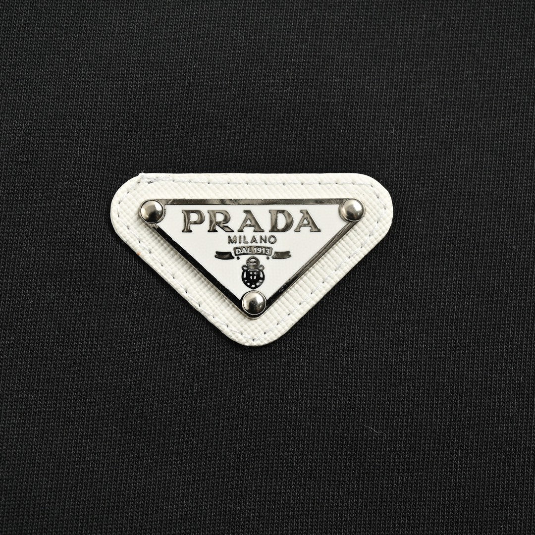 Prada Logo T-Shirt (Black) - close up - replica sneakers