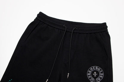CHROME Hearts Paint Drip Shorts - Black Unisex Streetwear Limited Edition