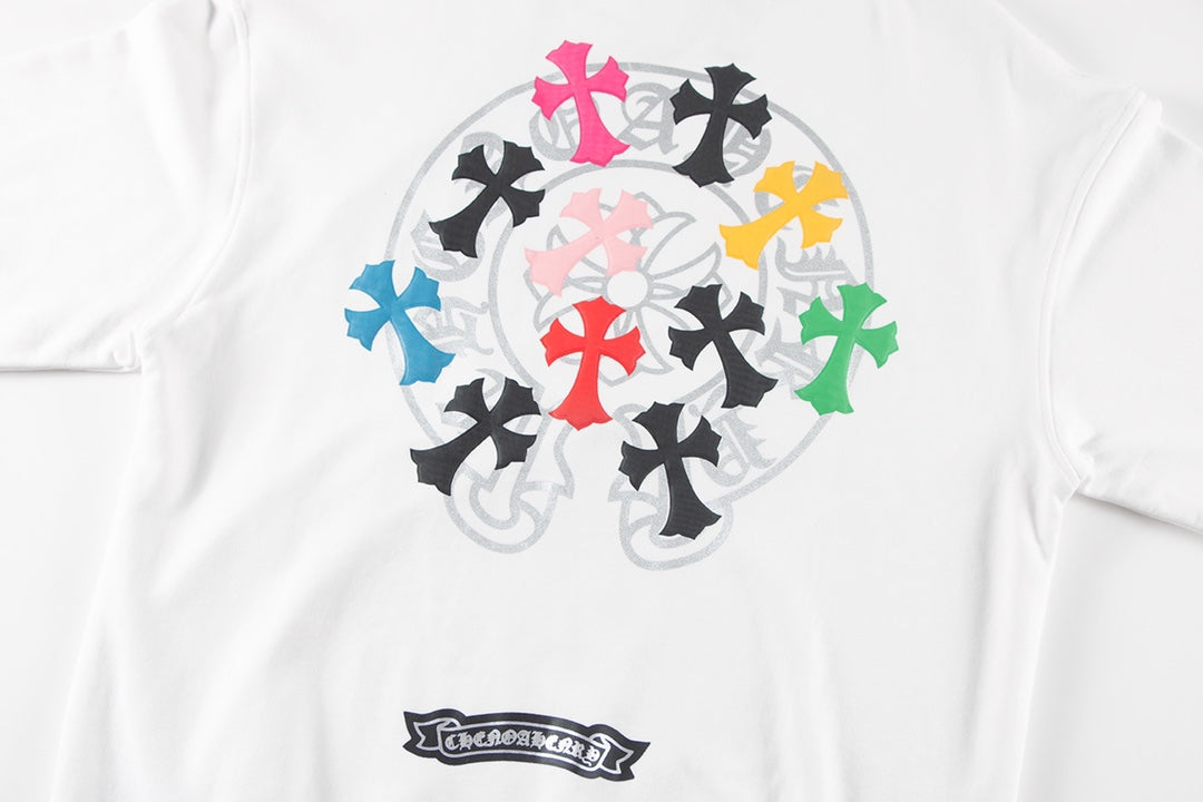 CHROME Hearts Colored Cross Horse Shoe Logo Sweatshirt - White Unisex Streetwear Limited Edition