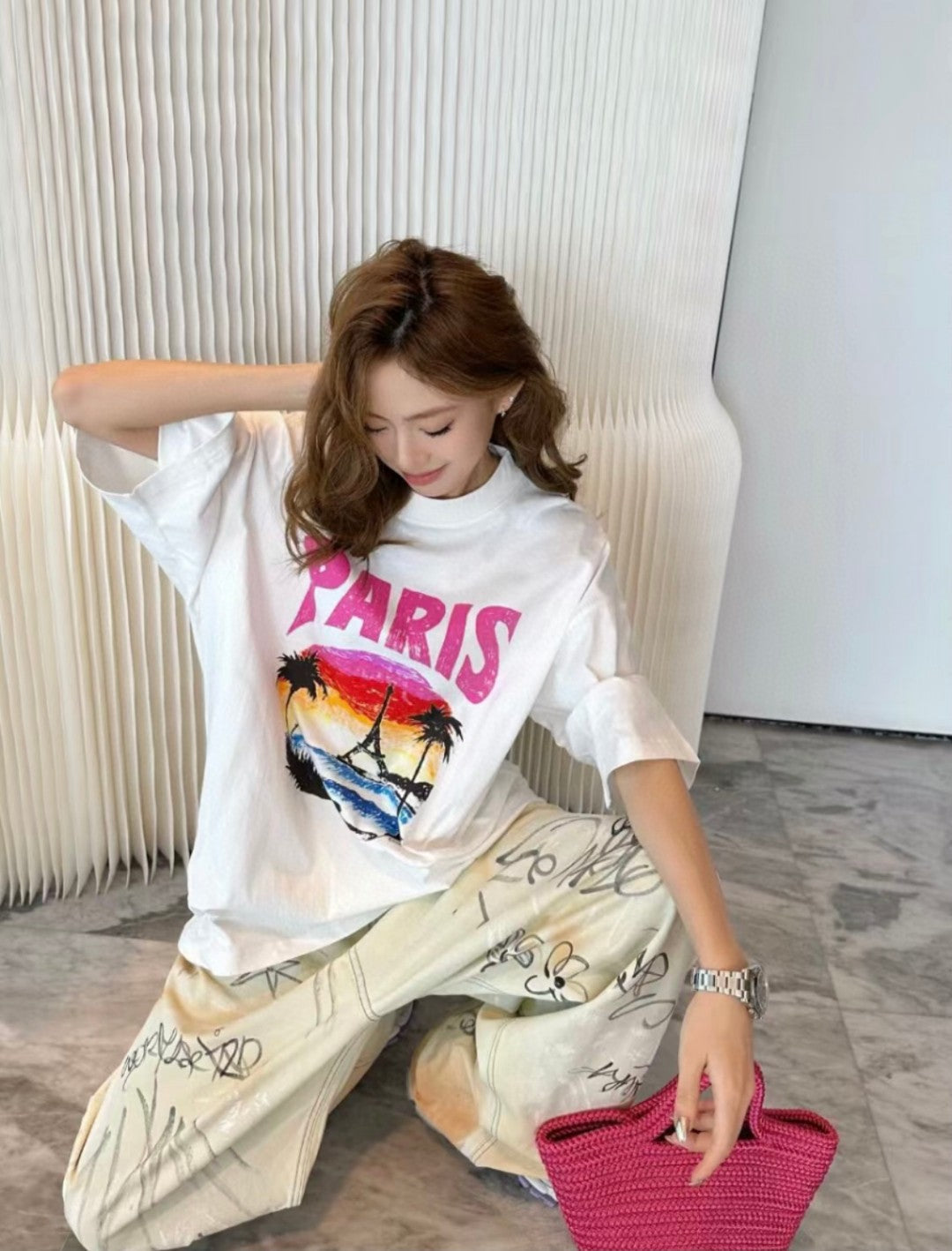 Balenciaga Paris Sunset T-shirt Unisex Streetwear Limited Edition - <span>This Balenciaga t-shirt features a vibrant and colorful design with a Paris-themed graphic on the