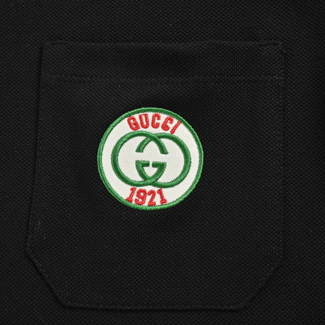 Gucci Stripe Sleeve Polo Shirt - Black Unisex Streetwear Limited Edition - <span>This Gucci polo shirt features a sleek black color with the iconic green and red