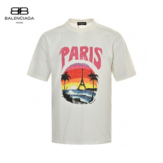 Balenciaga Paris Sunset T-shirt Unisex Streetwear Limited Edition - <span>This Balenciaga t-shirt features a vibrant and colorful design with a Paris-themed graphic on the