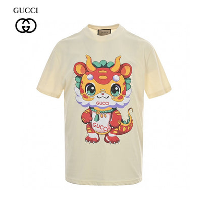 Gucci T-shirt With Dragon Cartoon - Cream Unisex Streetwear Limited Edition - <span>Playful and vibrant. Features a colorful dragon cartoon. Gucci logo on the character. Made from