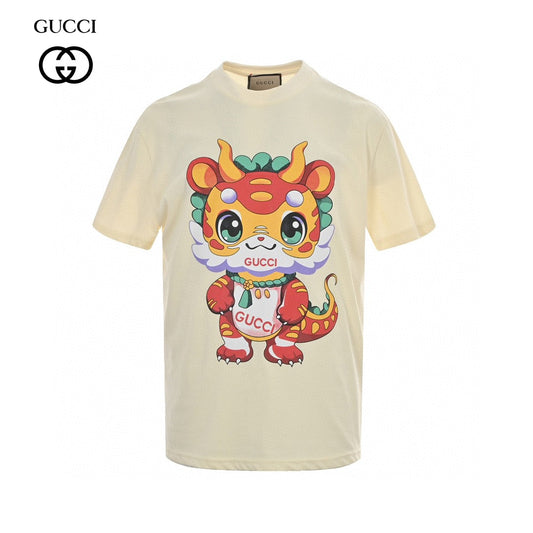 Gucci T-shirt With Dragon Cartoon - Cream Unisex Streetwear Limited Edition - <span>Playful and vibrant. Features a colorful dragon cartoon. Gucci logo on the character. Made from