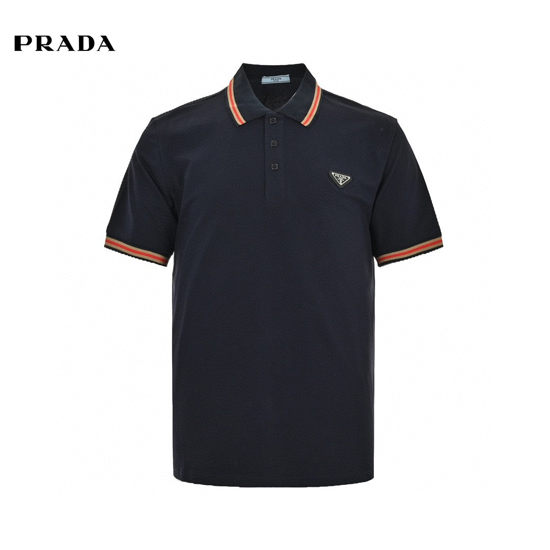 Prada Logo Patch Polo Shirt - Red Unisex Streetwear Limited Edition - <span>This Prada polo shirt features a sleek navy design with understated elegance. The shirt is