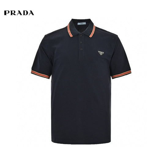 Prada Logo Patch Polo Shirt - Red Unisex Streetwear Limited Edition - <span>This Prada polo shirt features a sleek navy design with understated elegance. The shirt is