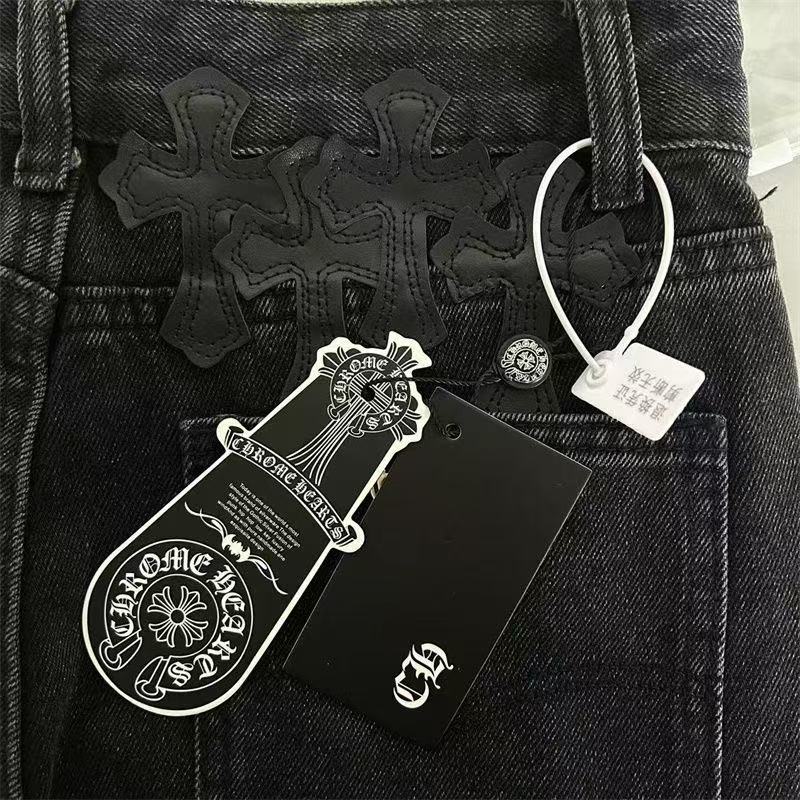 CHROME Hearts White Cross Patch Jeans - Black Unisex Streetwear Limited Edition