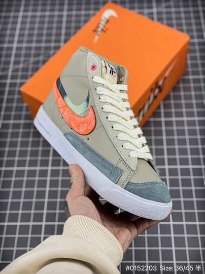 Nike Blazer1977 'hu - White Unisex Streetwear Limited Edition - The Nike Blazer 1977 'H ' Reflective Crackle Print in Beige Grey is a stylish nod