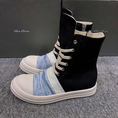 Rick Owens Canvas Boots With Ruched Fabric - Black Unisex Streetwear Limited Edition - **Rick Owens Black Canvas Boots with Ruched Fabric** Introducing the Rick Owens Black Canvas Boots
