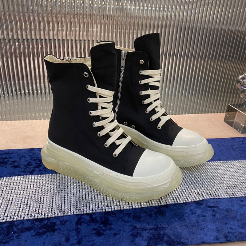 Rick Owens High-top Canvas Boots - With Translucent Sole T-Shirt - Black Unisex Streetwear Limited Edition - ### Rick Owens High-Top Canvas Boots - Black with Translucent Sole Introducing the Rick Owe