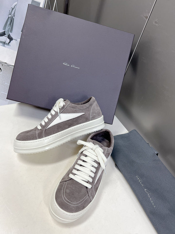 Rick Owens Low-top Sneakers - Suede - Grey Unisex Streetwear Limited Edition - ### Rick Owens Low-Top Sneakers - Grey Suede Introducing the Rick Owens Low-Top Sneakers in