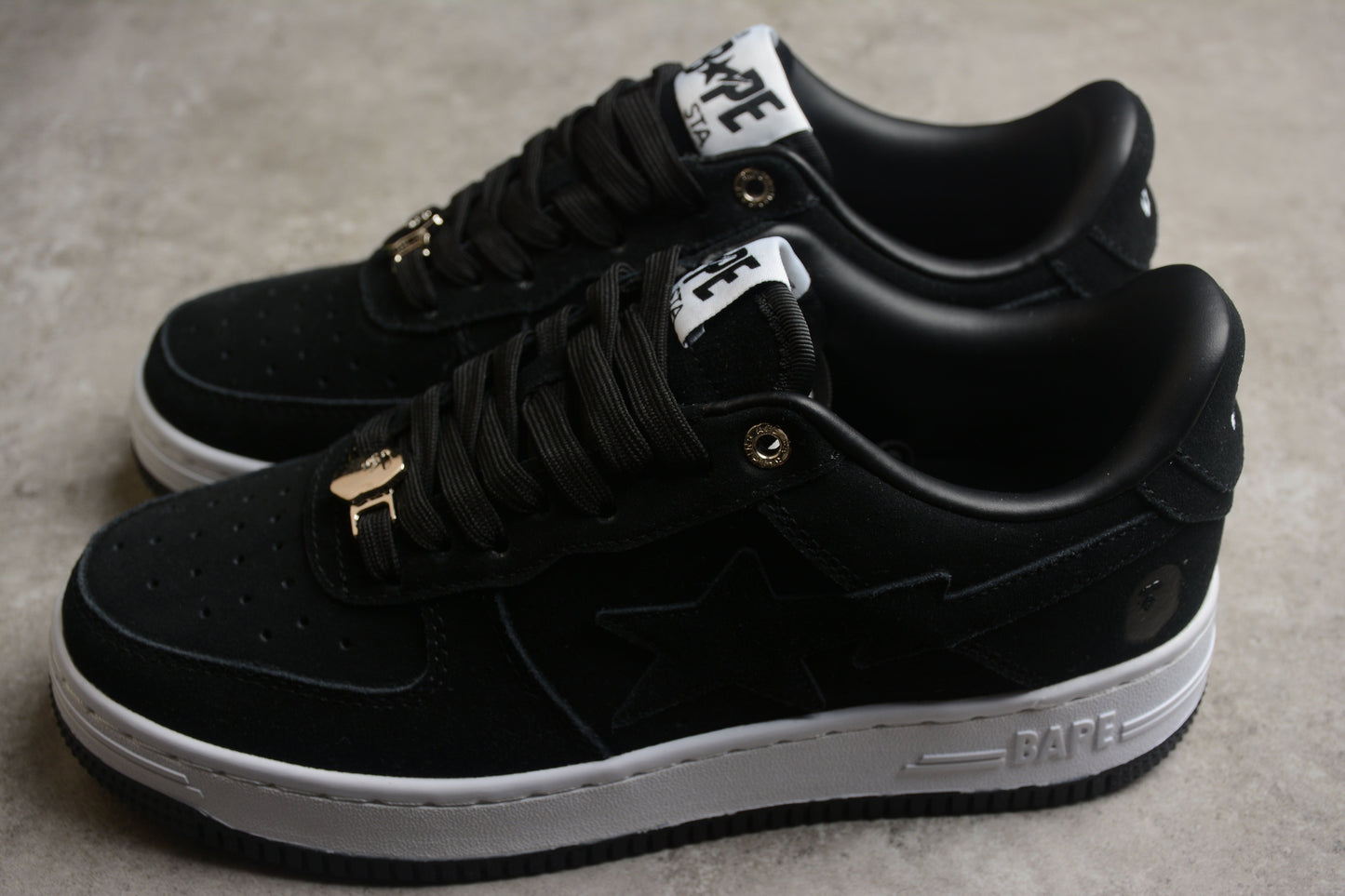 BAPE Sta Low-top Suede Sneakers - Black Unisex Streetwear Limited Edition - **BAPE STA Low-Top Black Suede Sneakers** Elevate your sneaker collection with the BAPE STA Low-Top