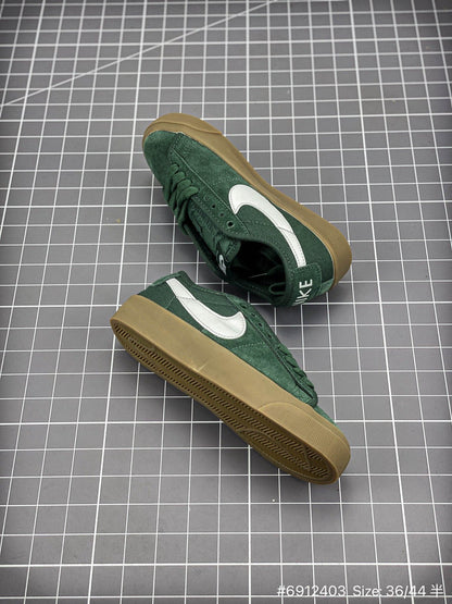 The Nike Blazer Low Pro Gt - White Unisex Streetwear Limited Edition - The Nike Blazer Low Pro GT Leather Gum Sole in White and Green is a