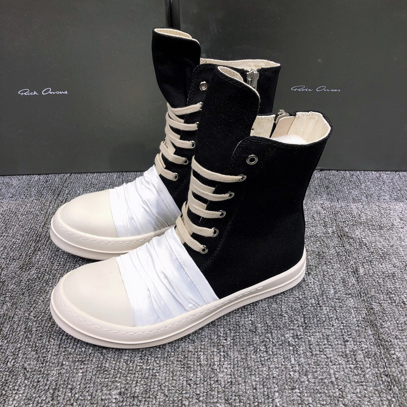 Rick Owens Lace-up Canvas Boots T-Shirt - Black Unisex Streetwear Limited Edition - **Rick Owens Lace-Up Canvas Boots** Elevate your footwear collection with these striking Rick Owens lace-up
