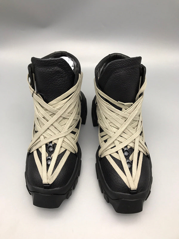 Rick Owens High-top Sneakers With Beige Straps - Black Unisex Streetwear Limited Edition - **Rick Owens Black High-Top Sneakers with Beige Straps: Avant-Garde Design and Superior Craftsmanship** Intro