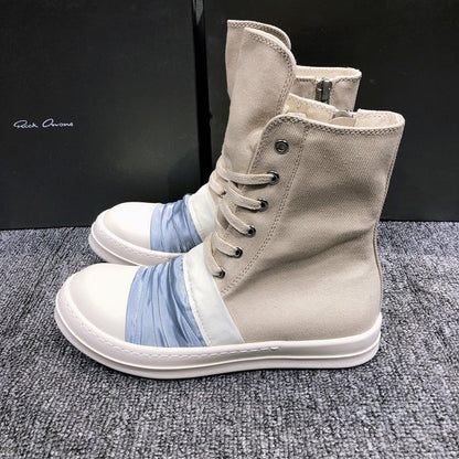 Rick Owens Lace-up Canvas Boots - White Unisex Streetwear Limited Edition - **Rick Owens Lace-Up Canvas Boots** Step up your fashion game with these avant-garde Rick Owens