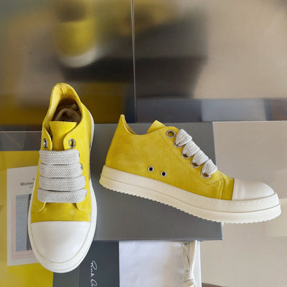 Rick Owens Suede Low-top Sneakers - Yellow Unisex Streetwear Limited Edition - **Rick Owens Yellow Suede Low-Top Sneakers: Bright Style and Superior Craftsmanship** Introducing the Rick Owens