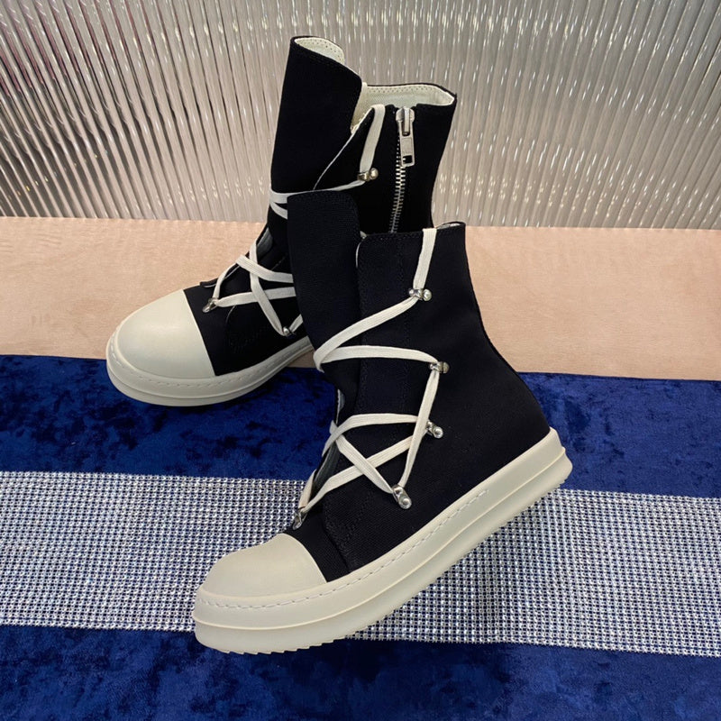Rick Owens High-top Canvas Boots - And White T-Shirt - Black Unisex Streetwear Limited Edition - ### Rick Owens High-Top Canvas Boots - Black and White Introducing the Rick Owens High-Top