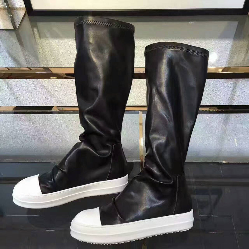 Over-the-Knee Leather Sneakers - Black Unisex Streetwear Limited Edition - **Over-the-Knee Leather Sneakers** Introducing a bold fusion of sneaker and boot, these over-the-knee leather sneakers