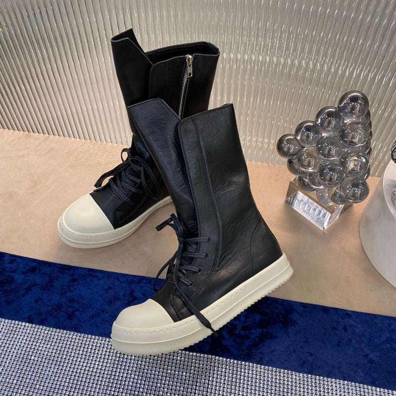 High-Top Leather Combat Boots Jacket - Black Unisex Streetwear Limited Edition - **High-Top Leather Combat Boots** Step into edgy sophistication with these high-top leather combat boots. Designed