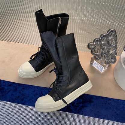 High-Top Leather Combat Boots Jacket - Black Unisex Streetwear Limited Edition - **High-Top Leather Combat Boots** Step into edgy sophistication with these high-top leather combat boots. Designed