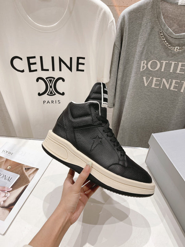 Rick Owens And White High-top Sneakers - Black Unisex Streetwear Limited Edition - **Rick Owens High-Top Sneakers: Modern Luxury with an Edge** Introducing the Rick Owens High-Top Sneakers,
