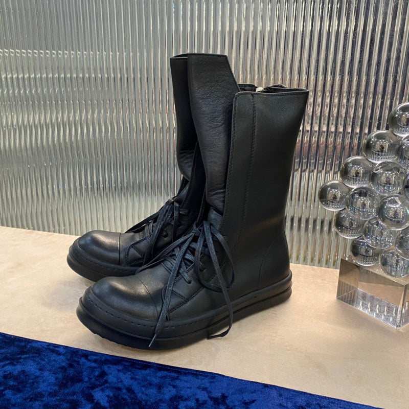 High-Top Leather Lace-up Boots - Black Unisex Streetwear Limited Edition - **High-Top Leather Lace-Up Boots** Introducing the epitome of rugged elegance, these high-top leather lace-up boots