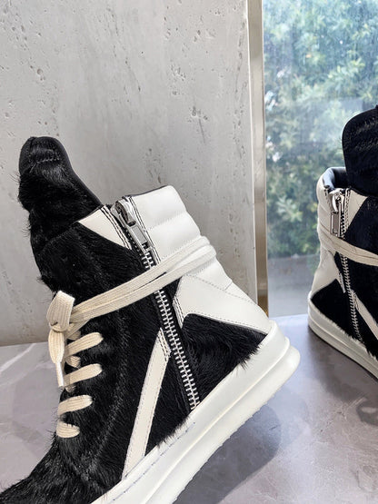 Rick Owens Geobasket Sneakers - Black Pony Hair - box - replica sneakers