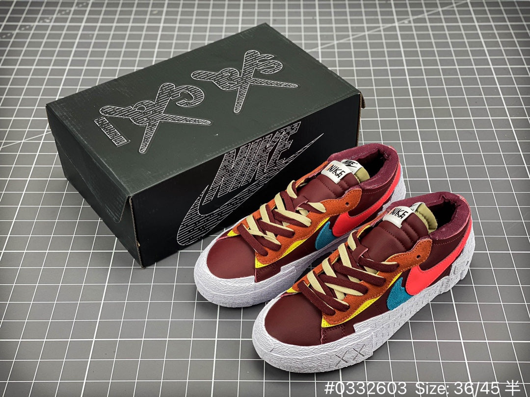 KAWS - Nike Blazer'team Red' Unisex Streetwear Limited Edition - The KAWS x Nike Blazer 'Team Red' delivers an artistic reinterpretation of the classic low-top
