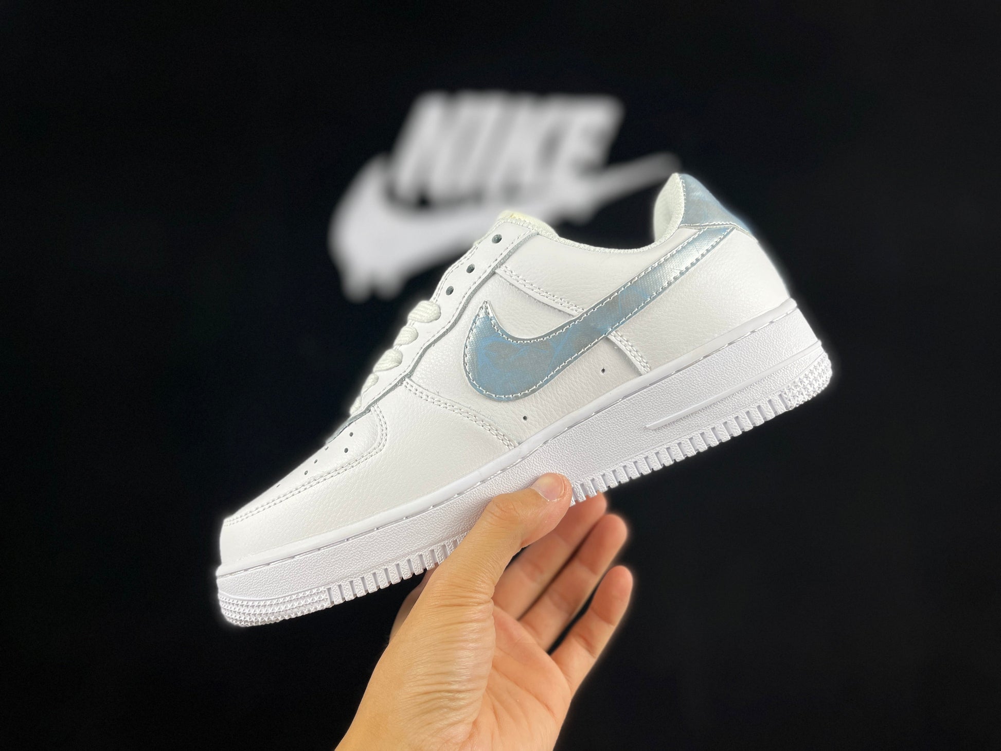 NIKE Air Force 1 Low 'white - Blue Iridescent Mist' Unisex Streetwear Limited Edition - **Nike Air Force 1 Low 'White/Blue Iridescent Mist'** The Nike Air Force 1 Low 'White/Blue