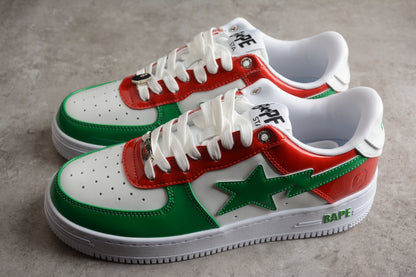 BAPE Sta Low-top Sneakers In Red, Green, And - White Unisex Streetwear Limited Edition - **BAPE STA Low-Top Sneakers in Red, Green, and White** Introducing the BAPE STA Low-Top Sneakers